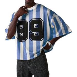 T-shirt graphique surdimensionné en maille rayée Y2K, inspiré du streetwear, du football rétro, du hip-hop, maillot de football américain personnalisé - Product Image 4