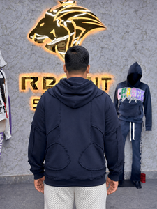 Men's Oversized <b>Zip</b>-<b>Up</b> <b>Hoodie</b> <b>Black</b> Cotton French Terry Streetwear Hooded Sweatshirt Autumn Style Letter Print Front Logo - Product Image 2