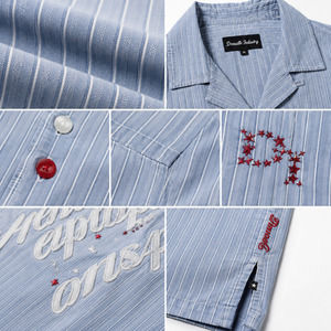 Camisa Y2K a Rayas Azules con Estampado Puff para Hombre, Oversize, de Corte Cuadrado, Manga Corta, Color Personalizado, Cuello con Botones de Estrella, Estilo Urbano, Abotonada - Product Image 6