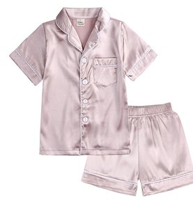 Ensemble pyjama à manches courtes pour filles, vêtements de nuit d'été, couleur unie, short en polyester doux avec boutons - Product Image 6