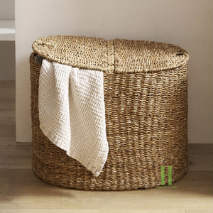 Wholesale Custom Seagrass Storage Box with Lid Natural Woven Wicker Basket Organizer Hotel Resort Bathroom Towel Storage <b>Bin</b> - Product Image 5
