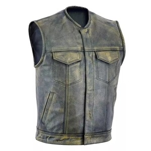 Chaleco de Cuero Vacuno para Motociclista, Estilo Vintage, Grueso, con Cremallera, Resistente al Viento, Personalizable, OEM, ODM, Venta al Por Mayor - Product Image 6