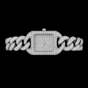 Montre de luxe à cadran carré en acier inoxydable argenté, avec bracelet à maillons et diamants incrustés, mouvement à quartz, pour hommes et femmes, qualité supérieure - Product Image 2