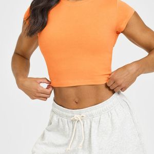 T-shirt court basique personnalisé pour femme, coupe slim, micro-côtelé, manches courtes, été 2025, pour le sport, l'entraînement et les loisirs, vente en gros - Product Image 1