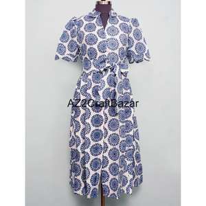 Robe midi en coton pour femme, imprimé floral, col en V, manches courtes, style bohème, pour le bureau, décontractée, pour les soirées, cache-maillot de bain, en dentelle, coupe trapèze - Product Image 1