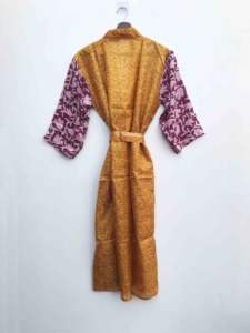 Kimono de Seda Vintage Premium, Estilo Saree, con Parches, Ropa de Estar por Casa y de Playa, Precio al por Mayor - Product Image 4