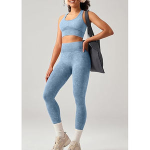 Conjunto de Yoga con Ribete en Contraste para Mujer, Sujetador Deportivo Racerback, Leggings Acampanados de Cintura Alta, Pantalones Bootcut, Sin Costuras, Nylon y Spandex, Estilo Retro - Product Image 4