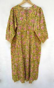 Nueva llegada de las mujeres Midi Maxi vestido con escote Henley con corbatas de algodón temporada seca flor impresa mirada hecha de gasa - Product Image 5