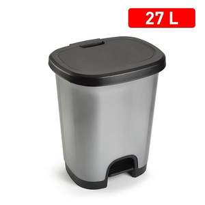 Cubo de Basura con Pedal CUBO de 27L, Plateado, con Tapa Abatible Negra, de Plástico, Estilo Moderno - Product Image 3