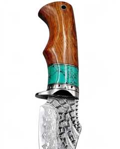 Couteau utilitaire en acier Damas forgé à la main sur mesure avec manche en bois dur et pierre turquoise, disponible en version OEM, qualité DIY - Product Image 3