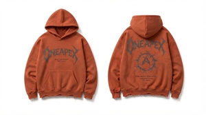 Custom Rust <b>Orange</b> Washed Fleece <b>Hoodie</b> <b>Men's</b> Oversized Distressed Streetwear Pullover Sweatshirt Graphic <b>Hoodie</b> - Product Image 4