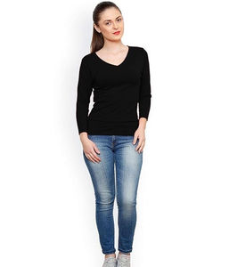 Camiseta informal para mujer, cuello en V, manga larga, cómoda, a la moda, para invierno y verano, ropa femenina de calidad económica. - Product Image 3