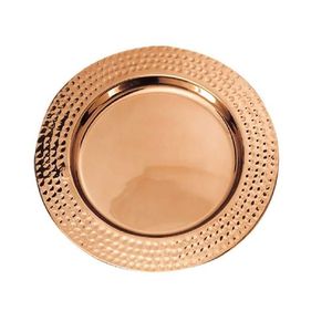 Plato Redondo con Acabado en Cobre, Diseño Martillado, Borde Resistente, Platos Metálicos de Grado Alimenticio para Exhibición de Platos, Uso en Mesa para Eventos - Product Image 1