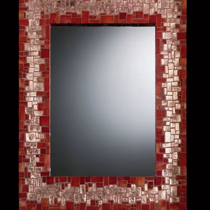 Handmade Mosaic <b>Mirror</b> <b>Rectangular</b> <b>Wall</b> Mounted Frame Red Gold Tiled Surface Bathroom Living Room Hanging Home Decor Furniture - Product Image 1