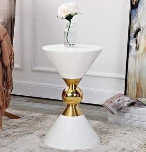Cone Design White Luxury Furniture <b>Side</b> <b>Tables</b> <b>Gold</b> Plated Metal End <b>Table</b> for Living Room, Drawing Room, Office Coffee <b>Table</b> - Product Image 3