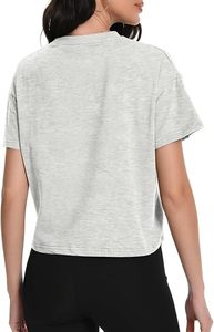 Women's Gray <b>Cropped</b> T-Shirt Gym wear Short Sleeve O-Neck Casual <b>Top</b> Knitted Cotton Solid Color Box Fit Style - Product Image 6