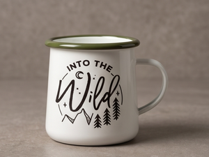 White Iron Enamel Mug Into The Wild Forest Mountain Print Metal Coffee <b>Cup</b> Wholesale Direct Factory Partner Market Global Hub - Product Image 1