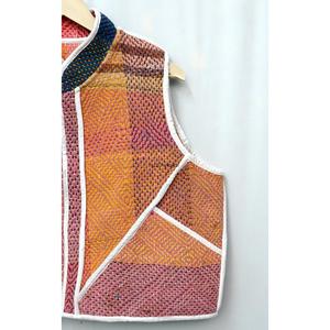 100% Cotton Printed Floral Kantha Quilted Jacket Women Handmade Breathable Autumn/Winter Sleeveless Vest <b>Button</b> Patchwork Design - Product Image 4