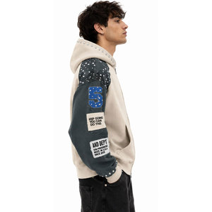 Sudadera con capucha extragrande para hombre con cremallera, manga raglán, estilo urbano, logo estampado frontal, largo regular, de punto de poliéster para otoño - Product Image 3