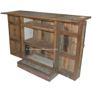 Table de bar pliante en bois de bateau recyclé, comptoir portable en bois récupéré pour restaurant, café, bar à domicile, mobilier original et coloré - Product Image 5