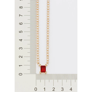 Collar con Colgante de Rubí Chapado en Oro de 18K para Mujer, Corte Esmeralda, Cadena de Palomitas, Joyería Minimalista para Uso Diario, Piedra de Nacimiento de Julio - Product Image 2