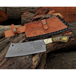 Custom Handmade Damascus Steel Chef Cleaver Knife 12" Full Tang Fixed Blade Ambidextrous Kitchen Chopper Exotic Wood Brass - Product Image 1