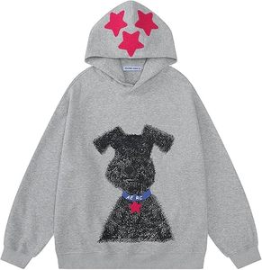 Sudadera con Capucha de Invierno para Mujer, Estilo Urbano, con Estampado de Perro Negro y Bordado de Estrellas Rosas, 100% Algodón, Logotipo Frontal - Product Image 2