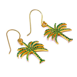 Boucles d'oreilles pendantes en argent 925 plaqué or, motif palmier, avec strass verts, style bohème, bijoux pour femmes à porter au quotidien - Product Image 4