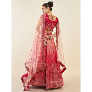 Lehenga choli ชุดงานเทศกาลผ้าไหมปักเลื่อมสีชมพูสำหรับงานเลี้ยง - Product Image 5