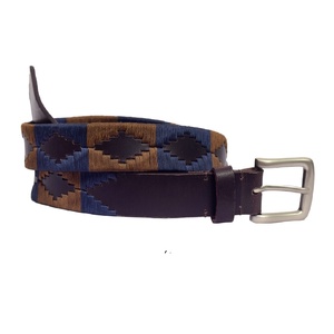 Cinturón de Cuero Vacuno Marrón con Costuras Azules en Forma de Diamante, Hebilla de Aleación, Cinturón Casual Hecho a Mano Estilo Gaucho Argentino - Product Image 1