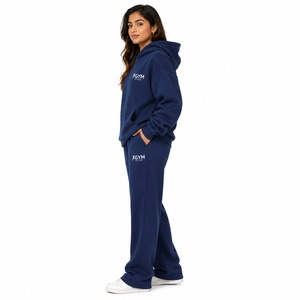 Womens Regular Fit Hoodie & <b>Wide</b> <b>Leg</b> <b>Jogger</b> Tracksuit Set | Casual Gym Activewear Polyester/Cotton Fleece - Product Image 4
