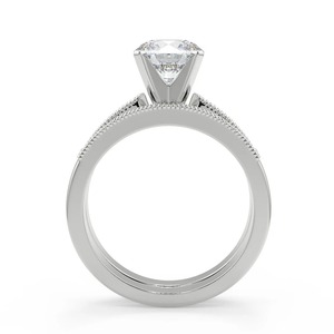 18K White <b>Gold</b> Round Brilliant Lab Grown Diamond Engagement <b>Ring</b> <b>Set</b> Milgrain Double Band Bridal <b>Set</b> | IGI Certified Wholesale - Product Image 6