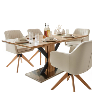 Mesa de Comedor Moderna y Exclusiva de Estilo Industrial con Tablero Rectangular de Madera de Acacia Sólida y Patas de Metal y Madera para Cocina o Restaurante - Product Image 5