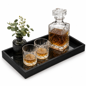 Plateau décoratif rectangulaire noir moderne, plateau de service minimaliste, plateau organisateur de vanité - Product Image 5
