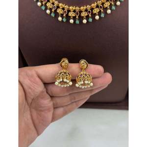 Indian Ethnic Artificial <b>Jewellery</b>-Sharvari South Temple Delicate <b>Gold</b> Plated Bridal Necklace & Earring <b>Set</b> - Product Image 3