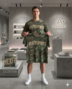 Camiseta de camuflaje gruesa personalizada REXFIT SPORTS para hombre, con logotipo bordado desgastado, estilo urbano, de algodón, talla grande. - Product Image 6
