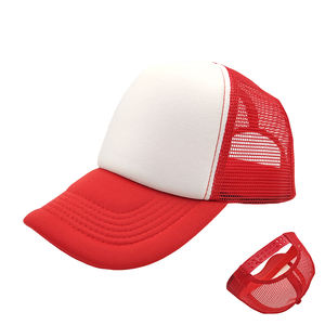 Casquette Trucker en Maille Rouge et Blanche Personnalisable, Casquette Snapback 5 Panneaux en Mousse de Haute Qualité pour Hommes et Femmes, Casquette de Baseball Vierge avec Logo Personnalisé - Product Image 1