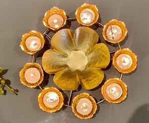 Handcrafted Metal Diya Shape Flower Urli Bowl for Floating Flowers Tea Light Candles Home Office and Diwali Decoration - Product Image 1