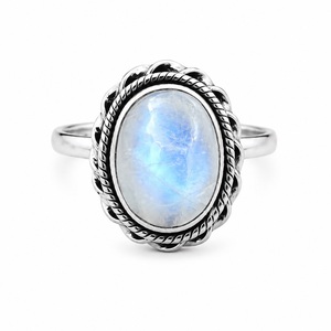 Anillo de Compromiso de Plata de Ley 925 con Piedra Lunar Arcoíris, Estilo Bohemio Cristiano, Certificado GIA, Hecho a Mano con Piedras Preciosas Naturales, Joyería Fina - Product Image 1