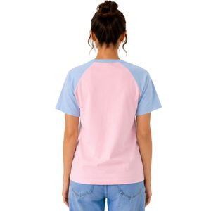 Camiseta Raglán Rosa y Azul Cielo para Mujer, con Logotipo Personalizado, Cuello Redondo, Manga Corta, Poliéster y Algodón, Informal, Verano, OEM, ODM - Product Image 2