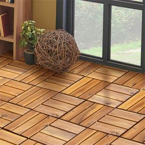 Piastrelle per Patio in Legno di Acacia a Incastro, 27 Pezzi, 12x12 Pollici, Resistenti all'Acqua, Bordi Scanalati, Modello Fai-da-Te - Product Image 2