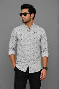 เสื้อเชิ้ตผู้ชายลายดอกพิมพ์ดิจิทัล ผ้าฝ้าย 100% แขนยาว กระดุมสองแถว ปกคอพับ ระบายอากาศได้ดี ทอแบบ ODM สำหรับฤดูร้อน - Product Image 3