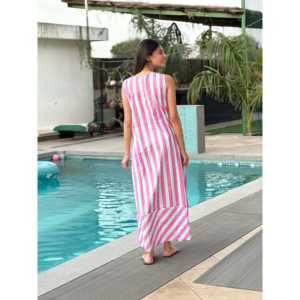 Vestido Maxi sin Mangas a Rayas Rosa y Blanco para Mujer, Corte Holgado Informal, Estilo Línea A, Ligero, para Vacaciones y Uso Diario, 100% - Product Image 2