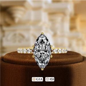 Anillo de Compromiso Marquise de 6 Puntas en Oro Sólido de 14k, Anillo de Compromiso con Diamante Cultivado en Laboratorio de 1.5CT, Anillo de Diamante Solitario con Pavé Certificado por IGI - Product Image 2