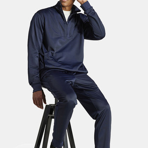 <b>Men's</b> Navy Blue <b>Half</b>-<b>Zip</b> Tracksuit Set Full Sleeve Solid Color Quick Dry Casual Jogger Pants and <b>Jacket</b> Autumn Wear - Product Image 5