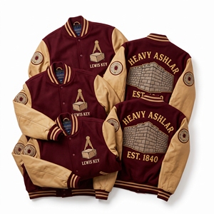 Chaqueta Letterman al por mayor, abrigo universitario de lana color carbón, bordado Speleo Explorer Cave Veil, mangas de cuero marrón, estilo bomber - Product Image 3
