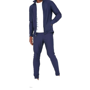 Ensemble de survêtement bleu marine pour homme, veste à fermeture éclair à manches longues et pantalon de jogging, couleur unie décontractée, respirant, vêtements d'automne - Product Image 1