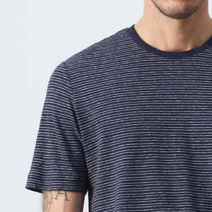 Camiseta de Algodón Ultra Peinado para Hombre, Diseño Elegante, Cuello Redondo, Manga Corta, Diseño a Rayas, Corte Ajustado, Lino - Product Image 3