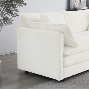 Poltrona Singola da Lettura in Tessuto Ciniglia Bianca Confortevole, Sedia da Soggiorno con Seduta Profonda, 1 Cuscino Decorativo, Divano Comodo - Product Image 5