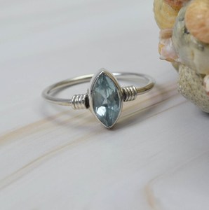 Natural Blue Topaz Faceted Marquise Shape Carved Gemstone Ring In 925 Sterling <b>Silver</b> Party Wear Fashion Ring For Women Handmade - Product Image 3